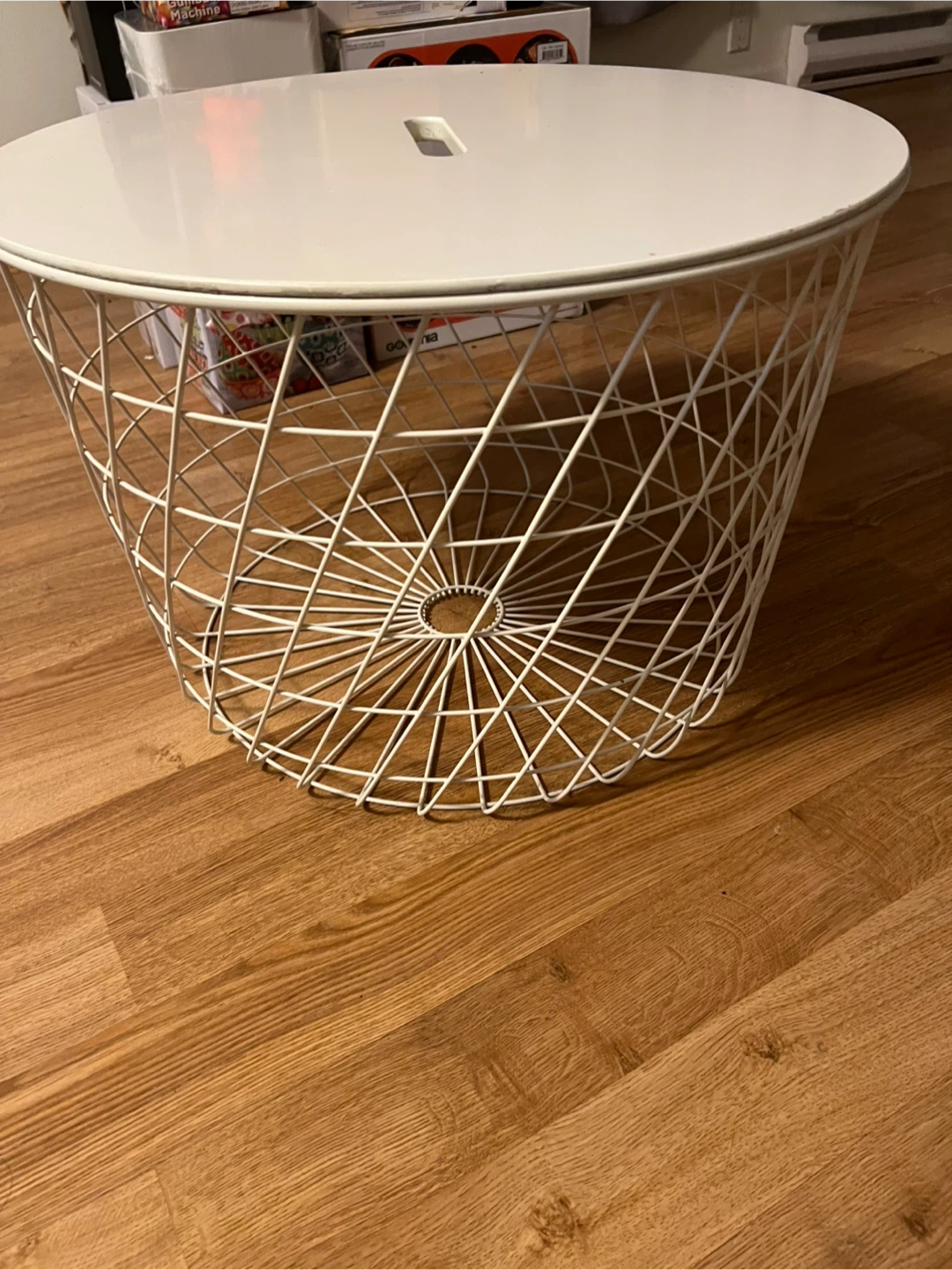 White Wire Basket Side Table - photo 2