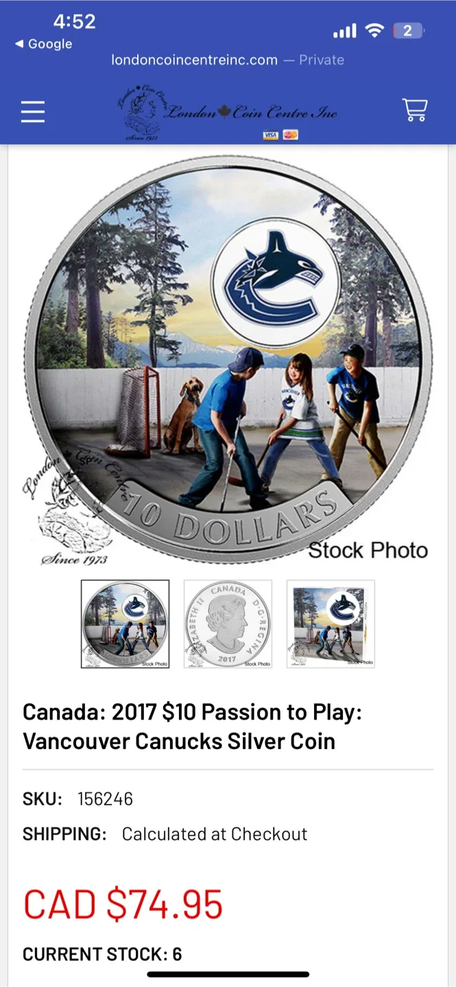 2017 Vancouver Canucks $10 Fine Silver Coin - New! image indicator(2)