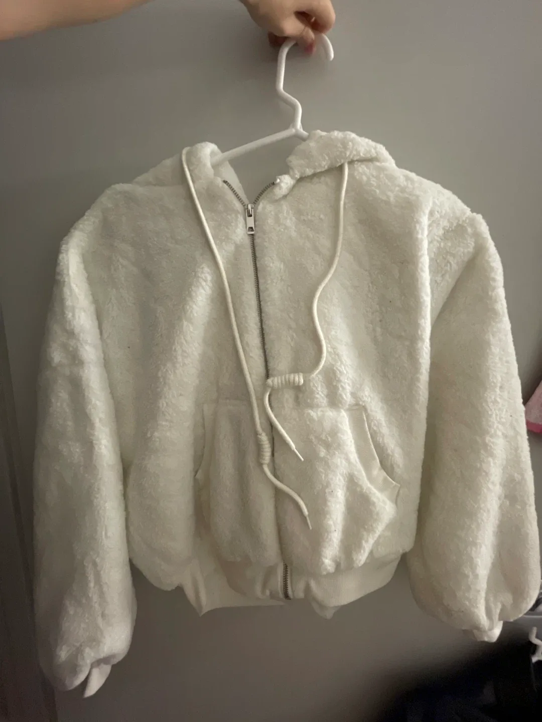 🥕 Fuzzy White Zip-Up Hoodie thumbnail