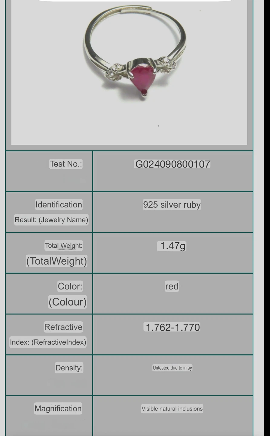 Natural Red Ruby S925 Silver Ring - photo 3