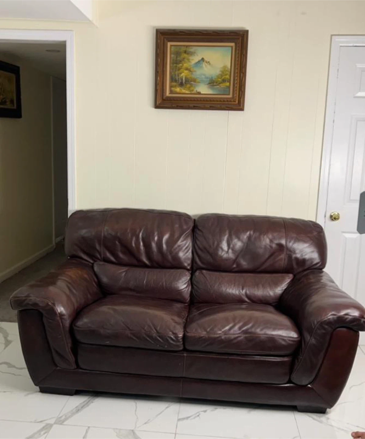 Brown Leather Loveseat Sofa - photo 3