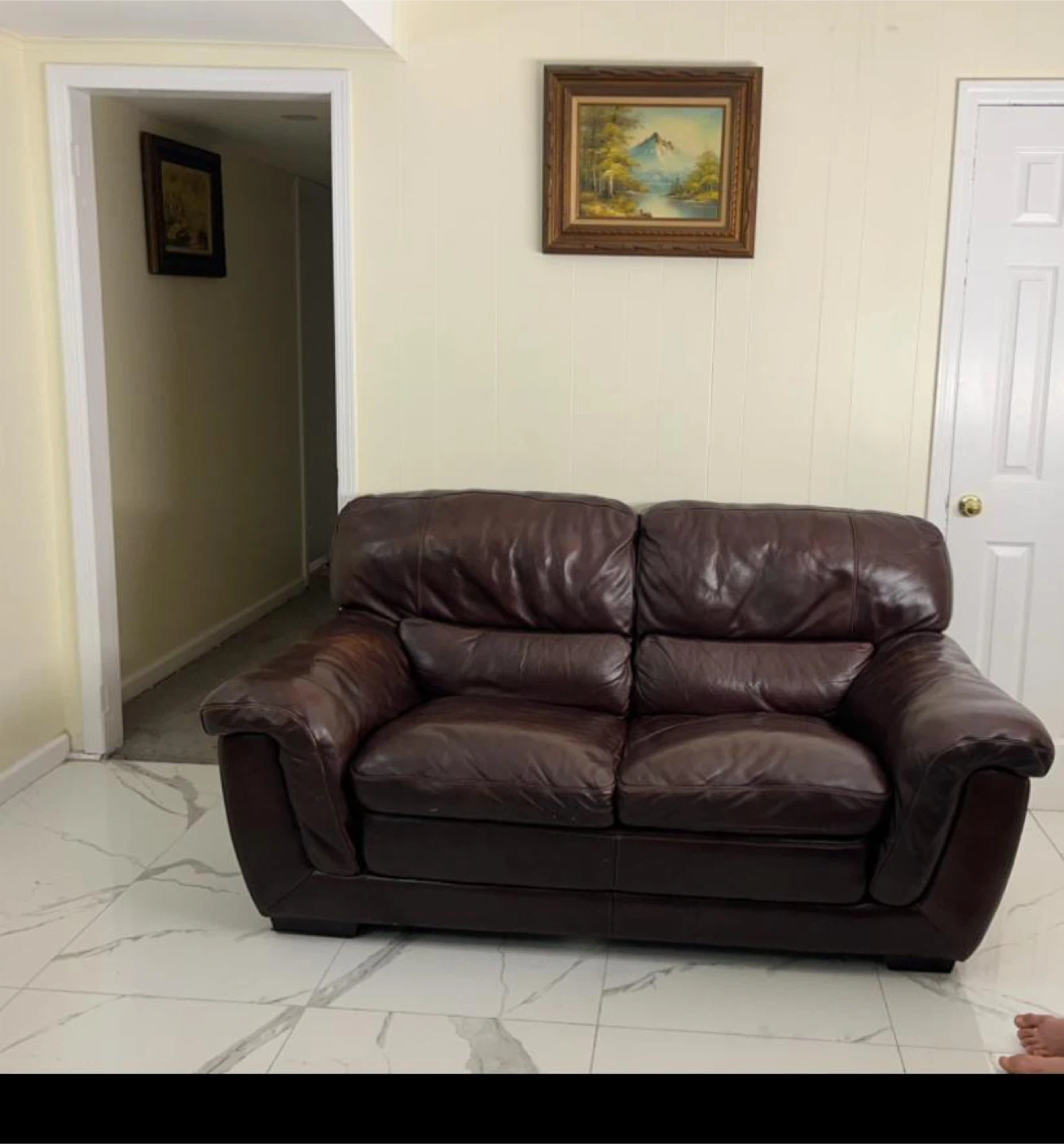 Brown Leather Loveseat Sofa