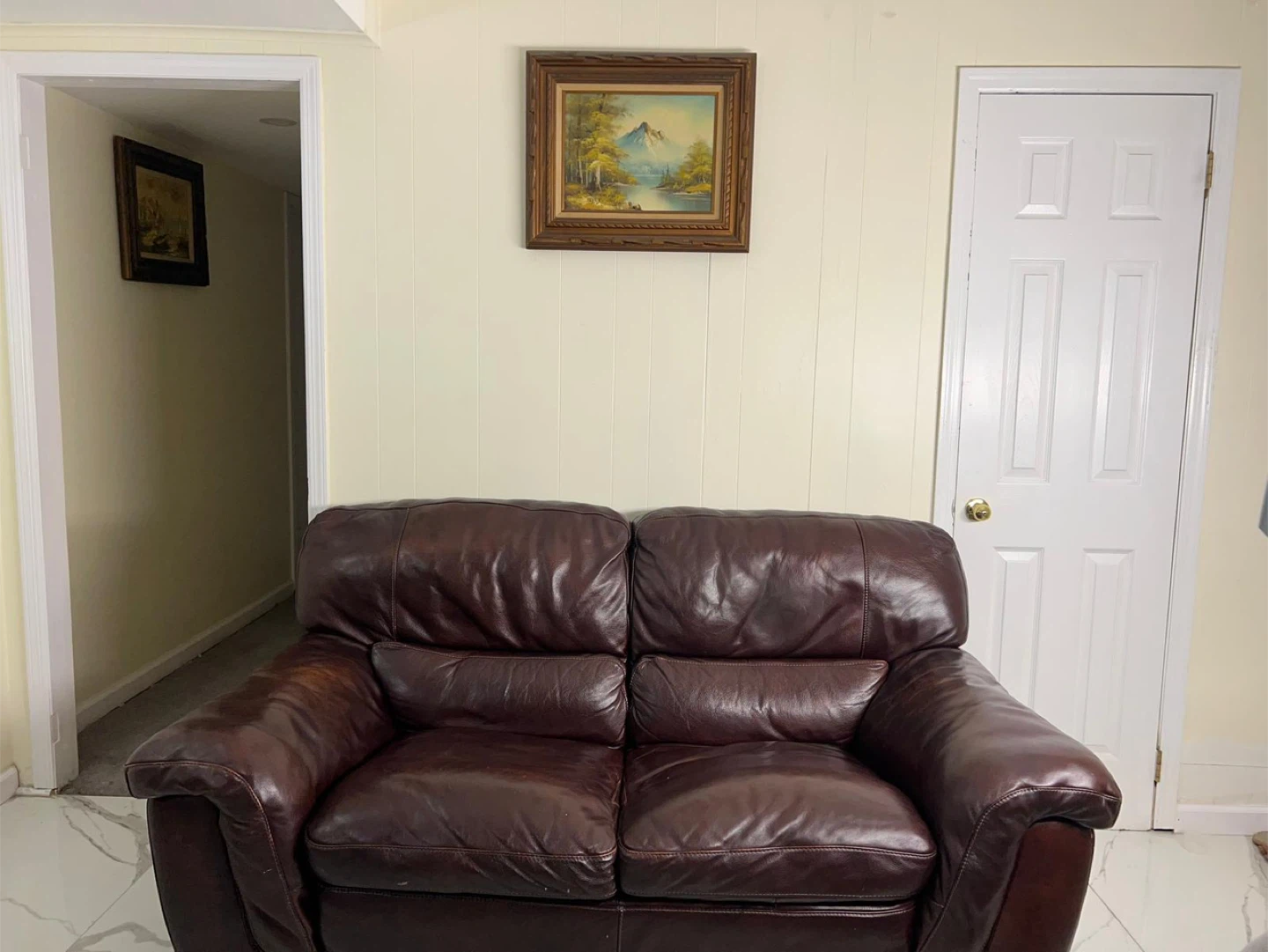 Brown Leather Loveseat Sofa - photo 2