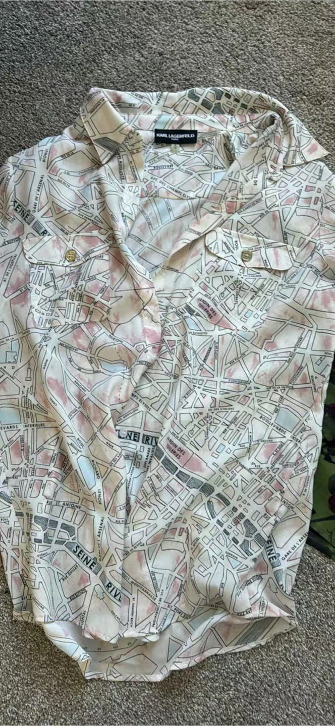 Karl Lagerfeld Paris Map Print Blouse - Size S