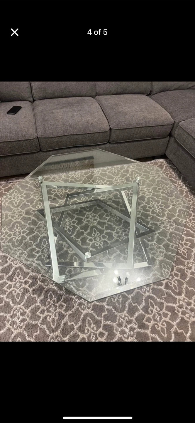 Glass Octagon Coffee Table with Chrome Base - photo 3