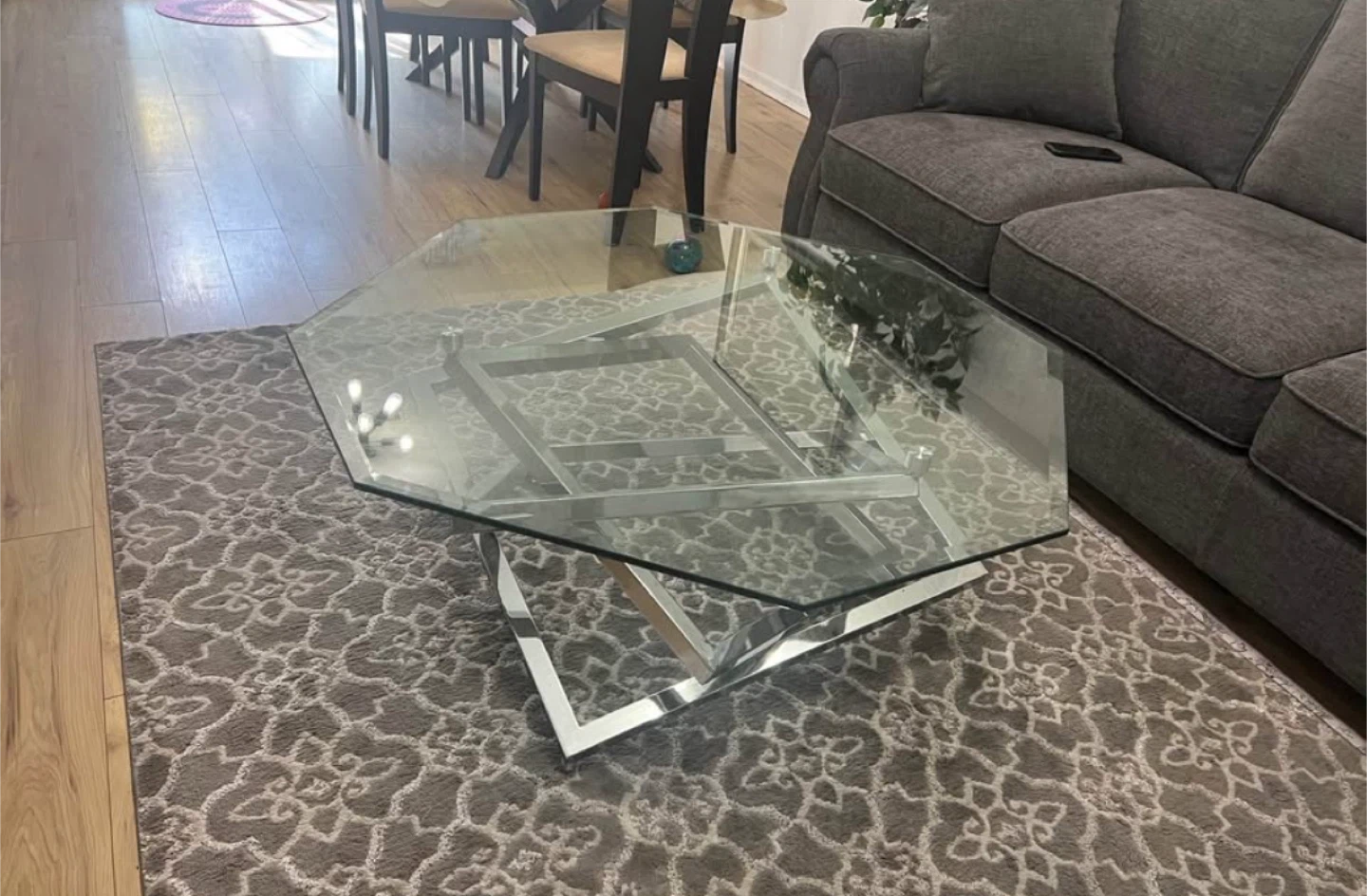 Glass Octagon Coffee Table with Chrome Base - photo 4