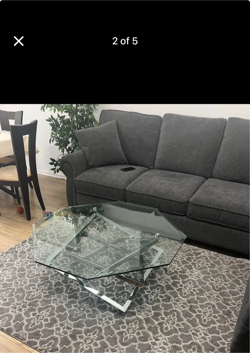 Glass Octagon Coffee Table with Chrome Base - photo 2