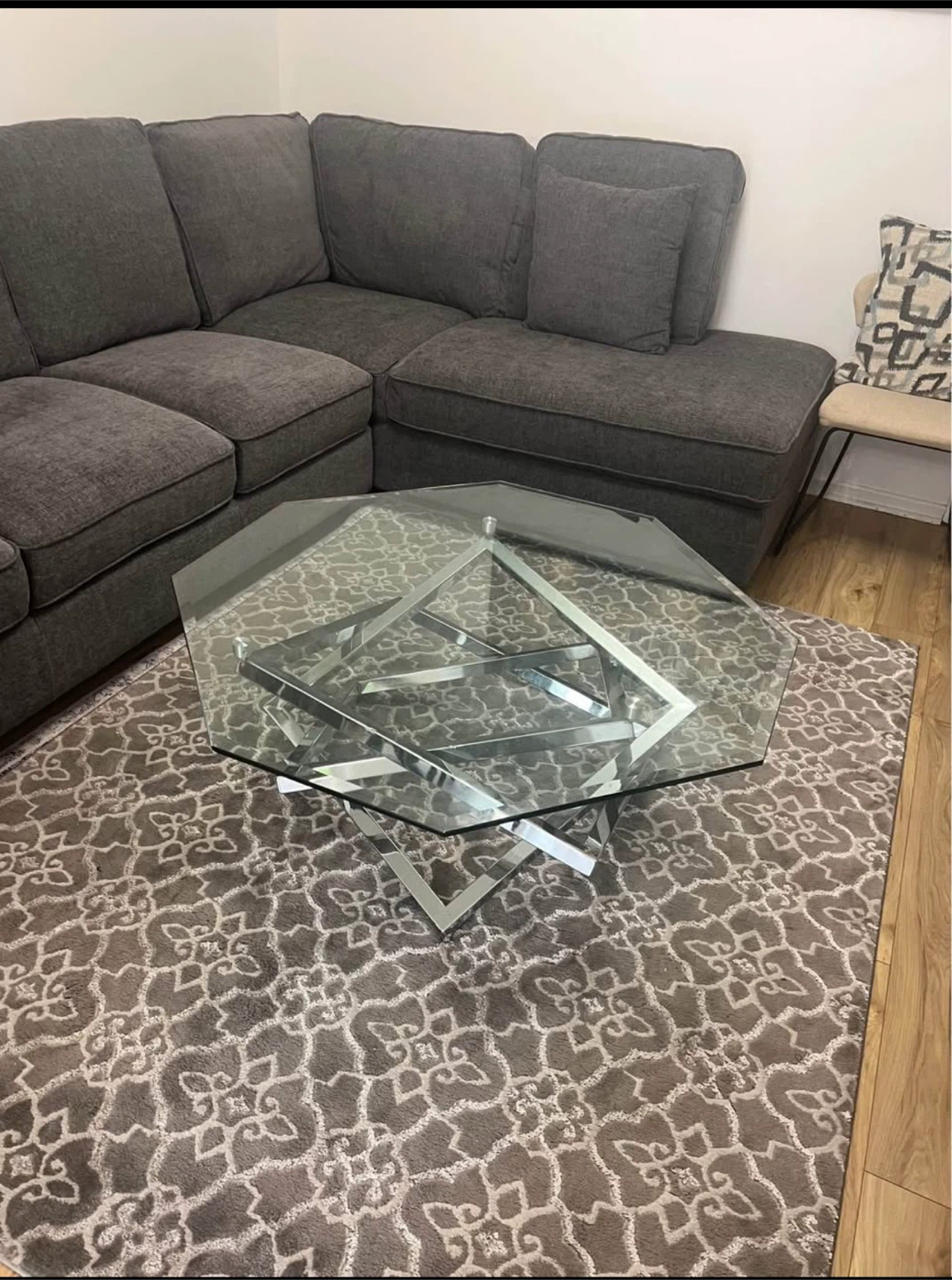 Glass Octagon Coffee Table with Chrome Base
