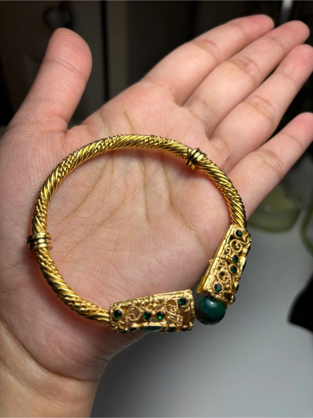 Gold & Green Gemstone Bangles - Set of 2 - photo 3
