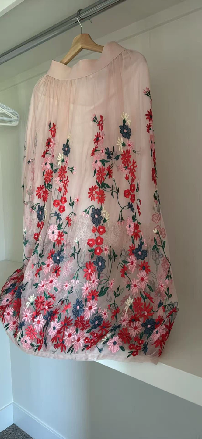 Maje Rose Pale Floral Embroidered Skirt