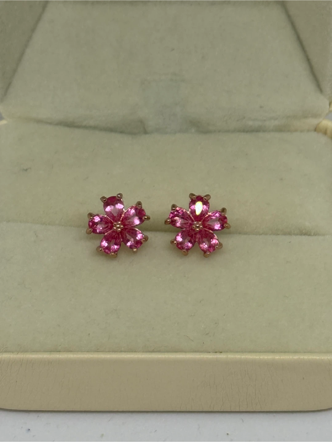Natural Pink Topaz Flower S925 Silver Earrings
