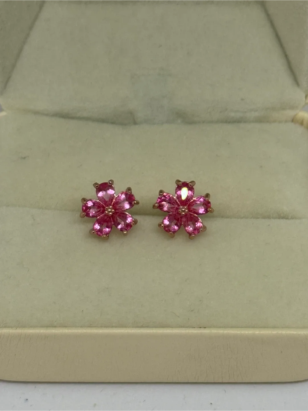 Natural Pink Topaz Flower S925 Silver Earrings thumbnail