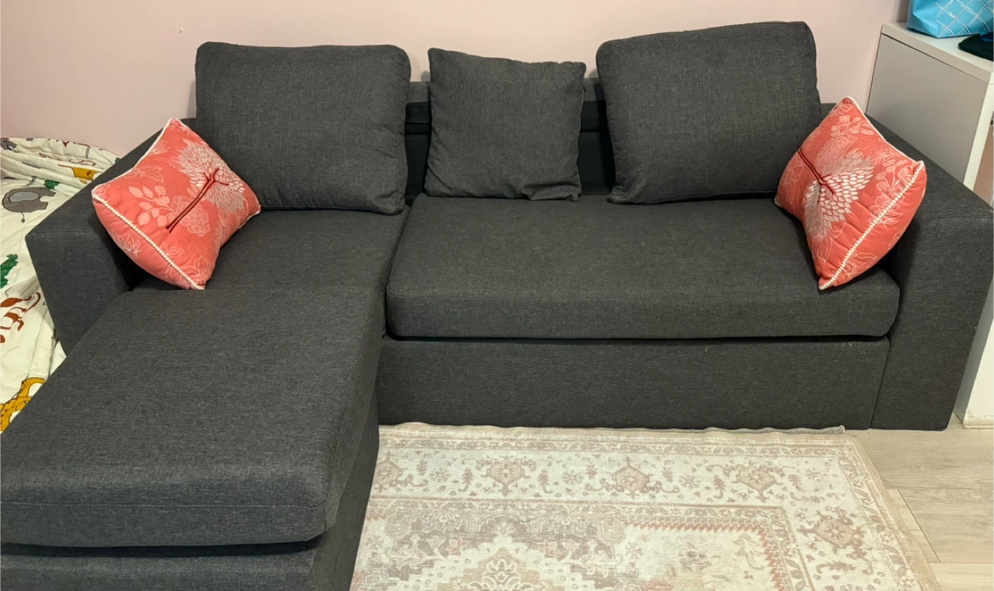 Dark Grey Sectional Sofa with Ottoman