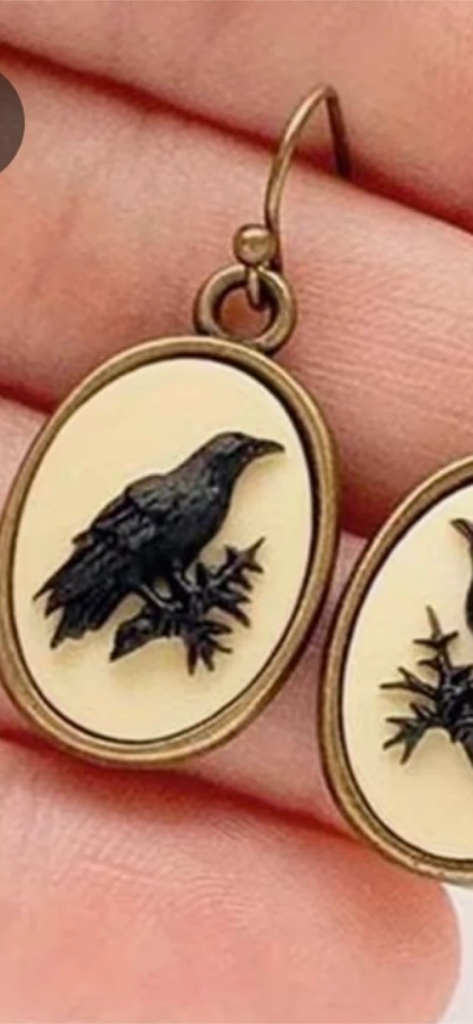 Crow Cameo Dangle Earrings