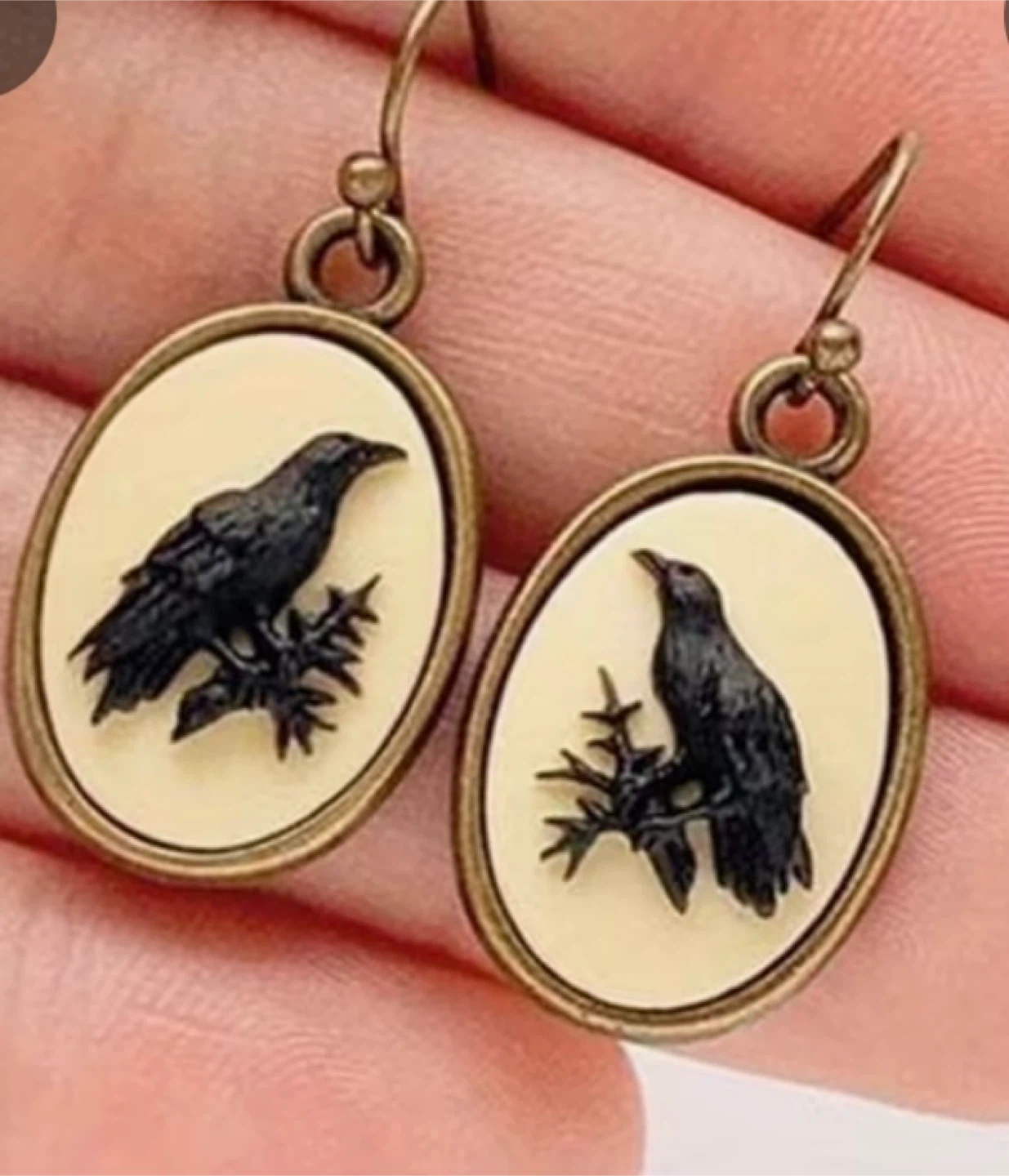 Crow Cameo Dangle Earrings - photo 2
