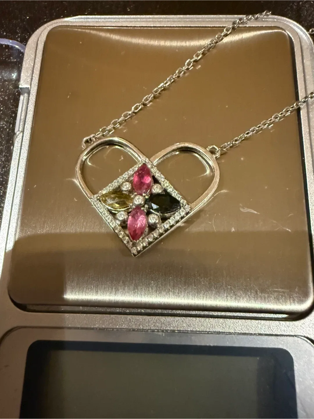 Colourful Natural Tourmaline S925 Silver Lock Pendant Necklace image indicator(2)