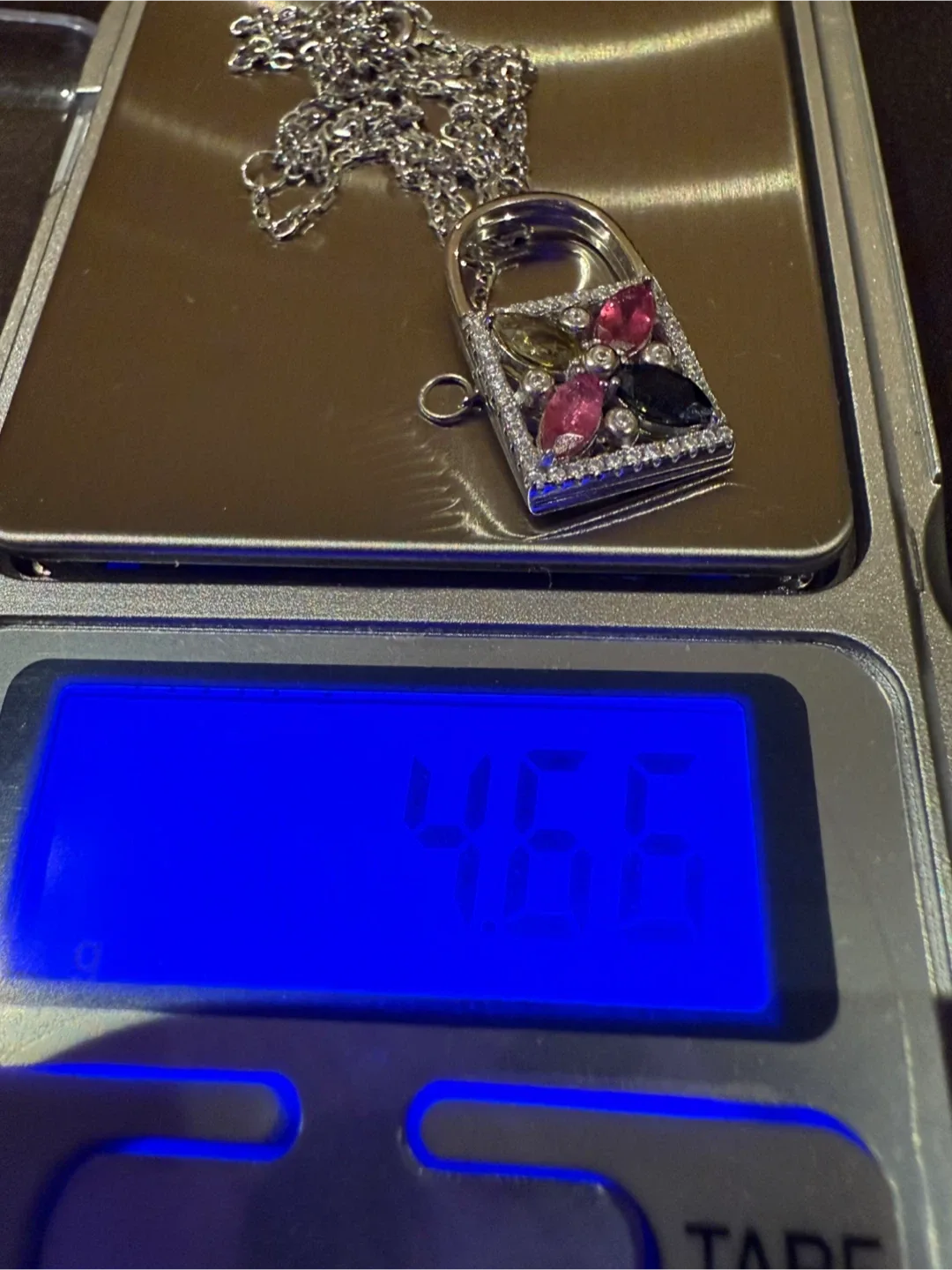 Colourful Natural Tourmaline S925 Silver Lock Pendant Necklace image indicator(3)