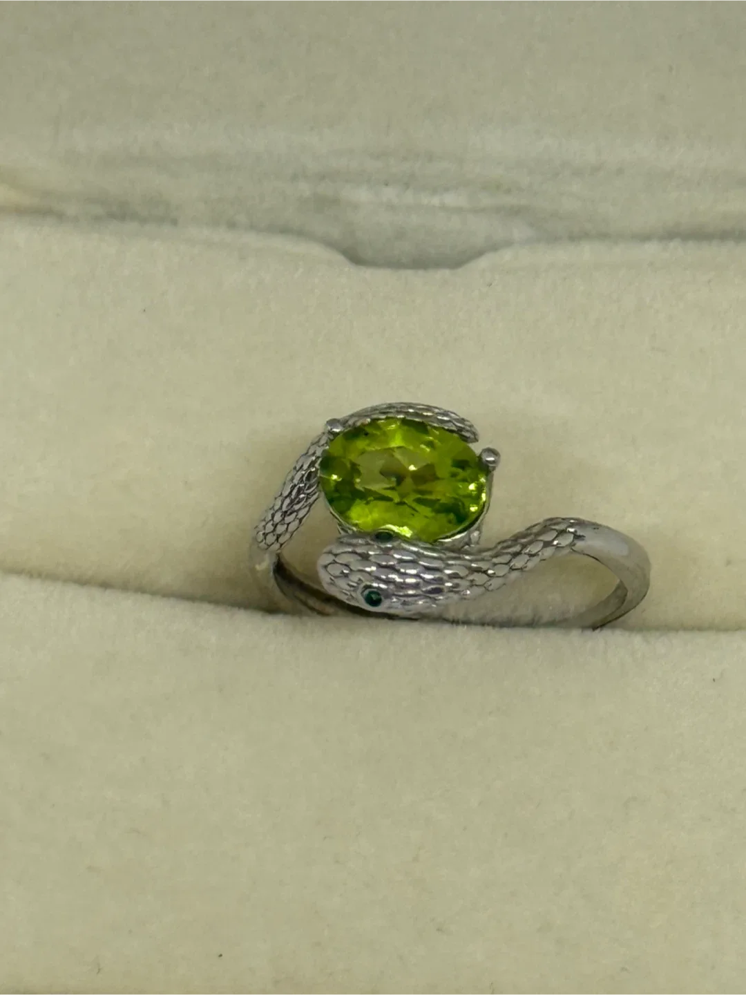 Natural Peridot S925 Silver Snake Ring thumbnail
