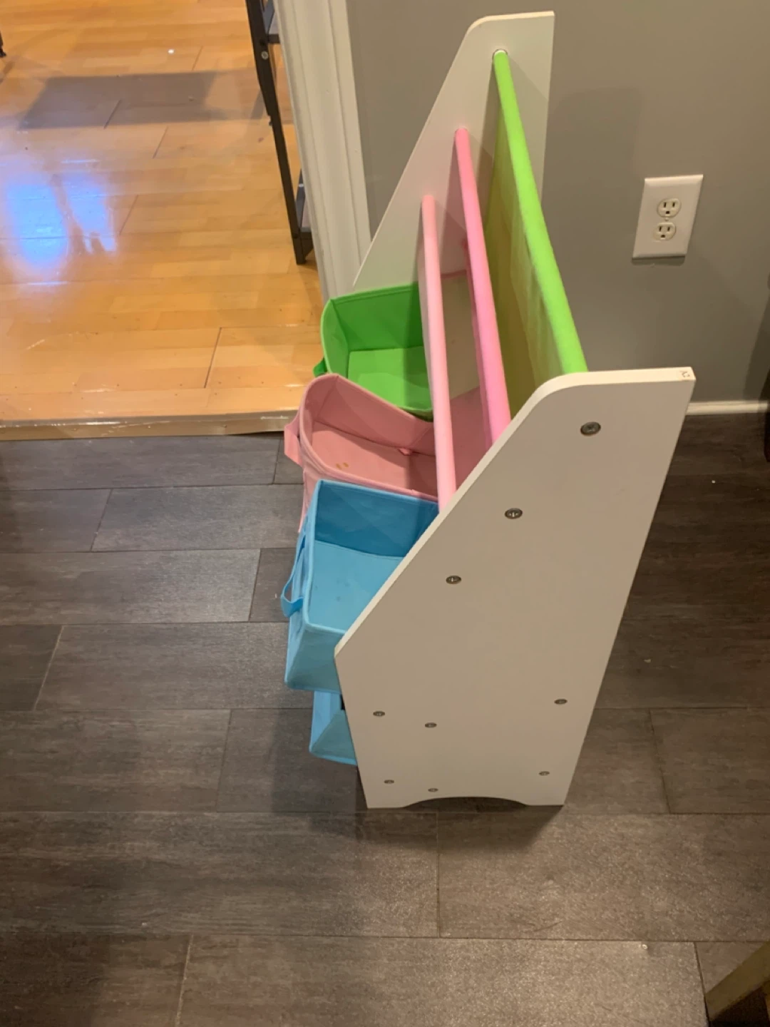 Kids Bookshelf with Colorful Fabric Bins - photo 3