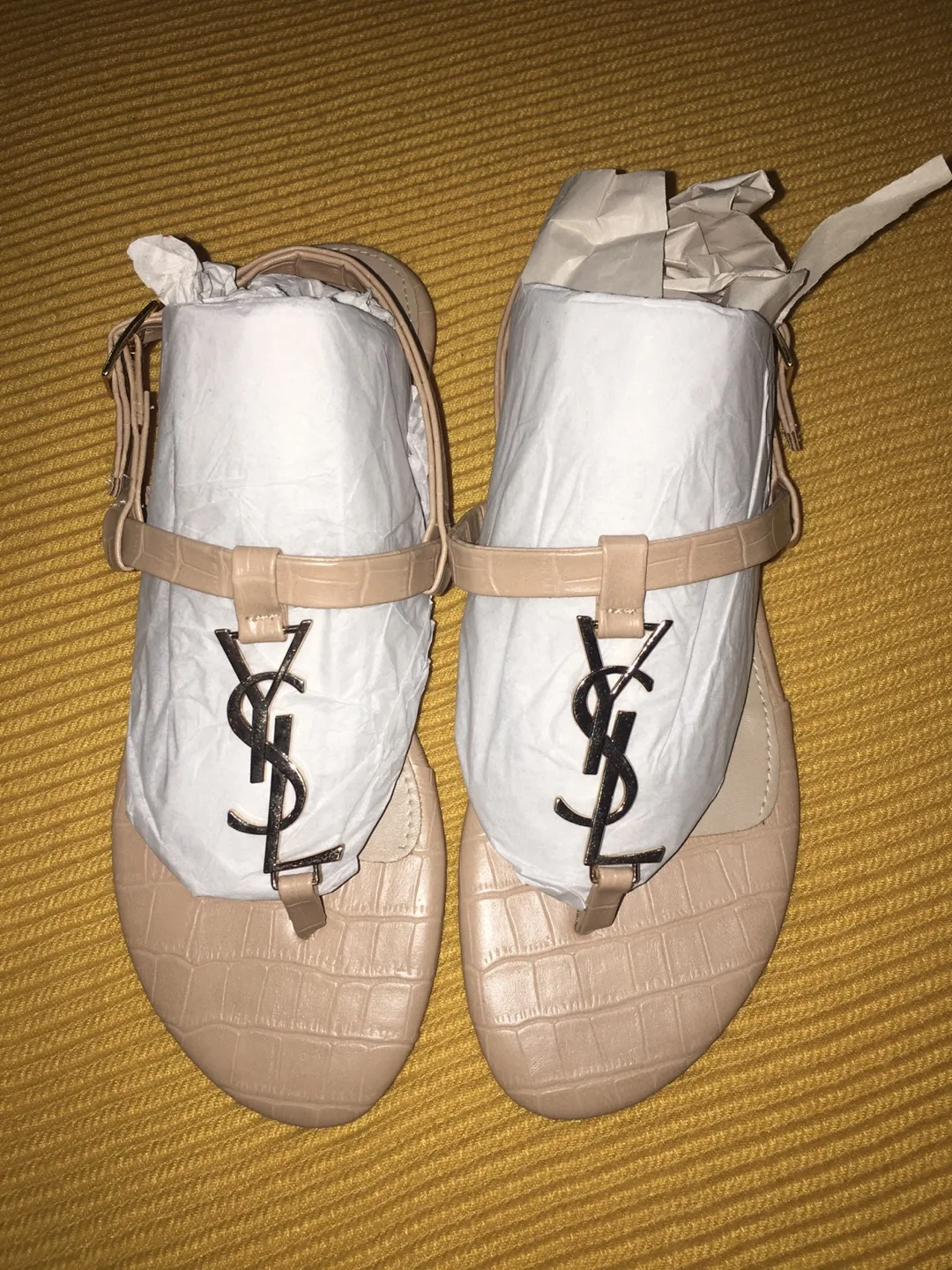 New YSL Beige Leather Sandals - Size 37
