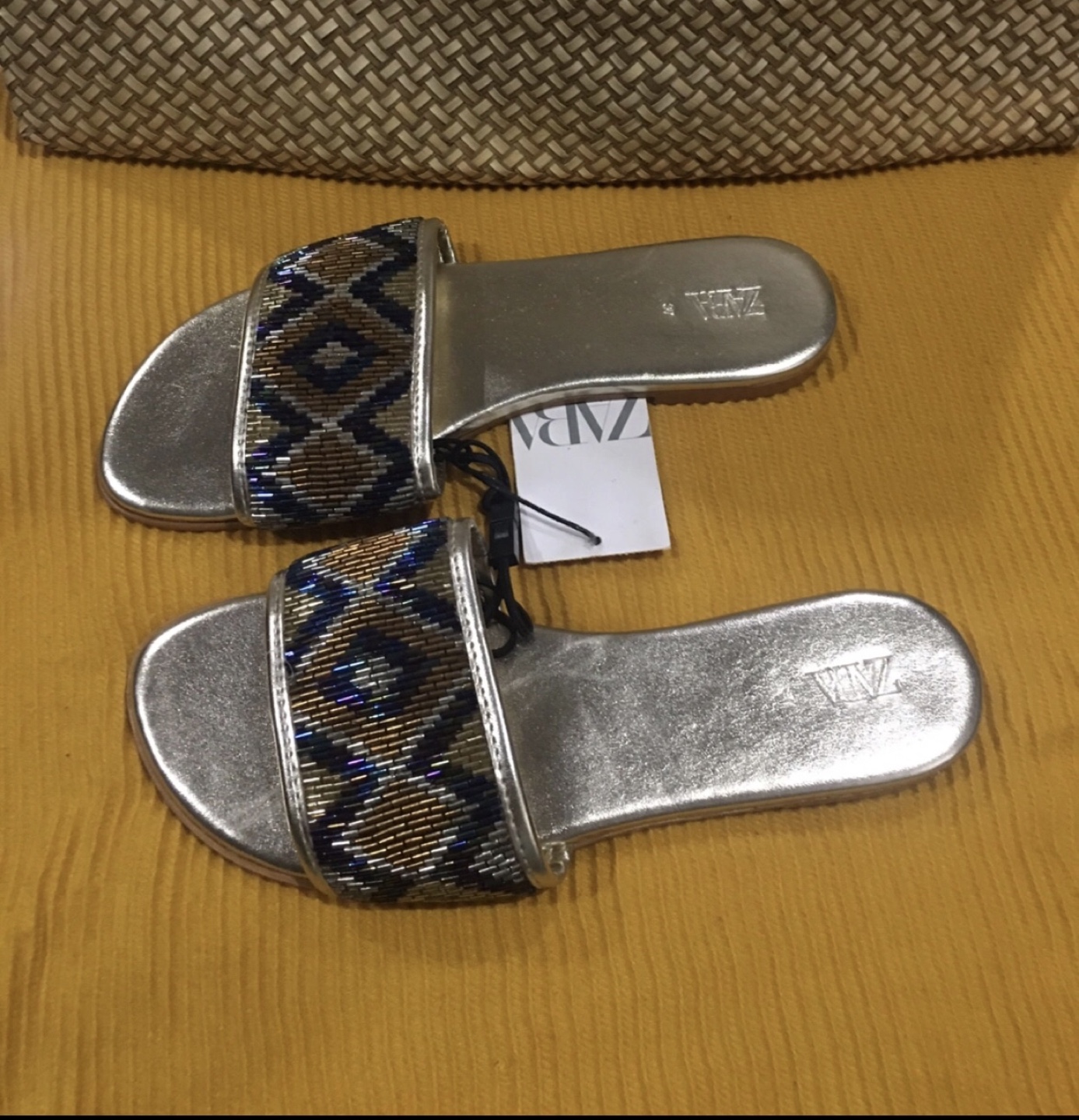 Zara Beaded Silver Slides - Size 37 (US-7) - photo 2