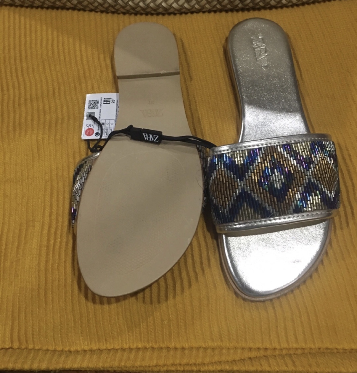 Zara Beaded Silver Slides - Size 37 (US-7) - photo 3