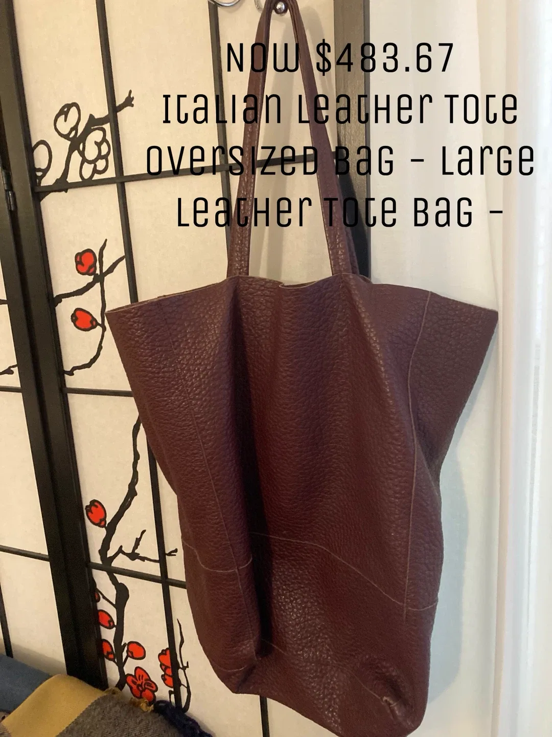 Italian Leather Burgundy Tote Bag - Large image indicator(3)