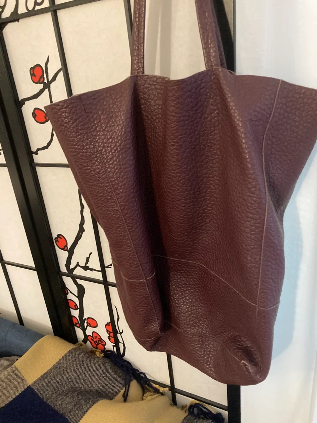 Italian Leather Burgundy Tote Bag - Large image indicator(2)