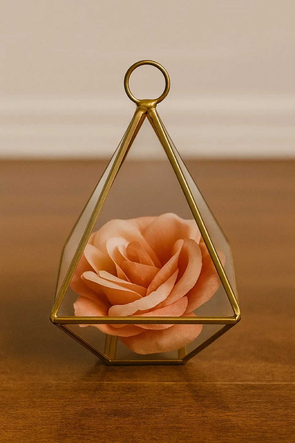 Geometric Terrarium with Faux Rose small size thumbnail