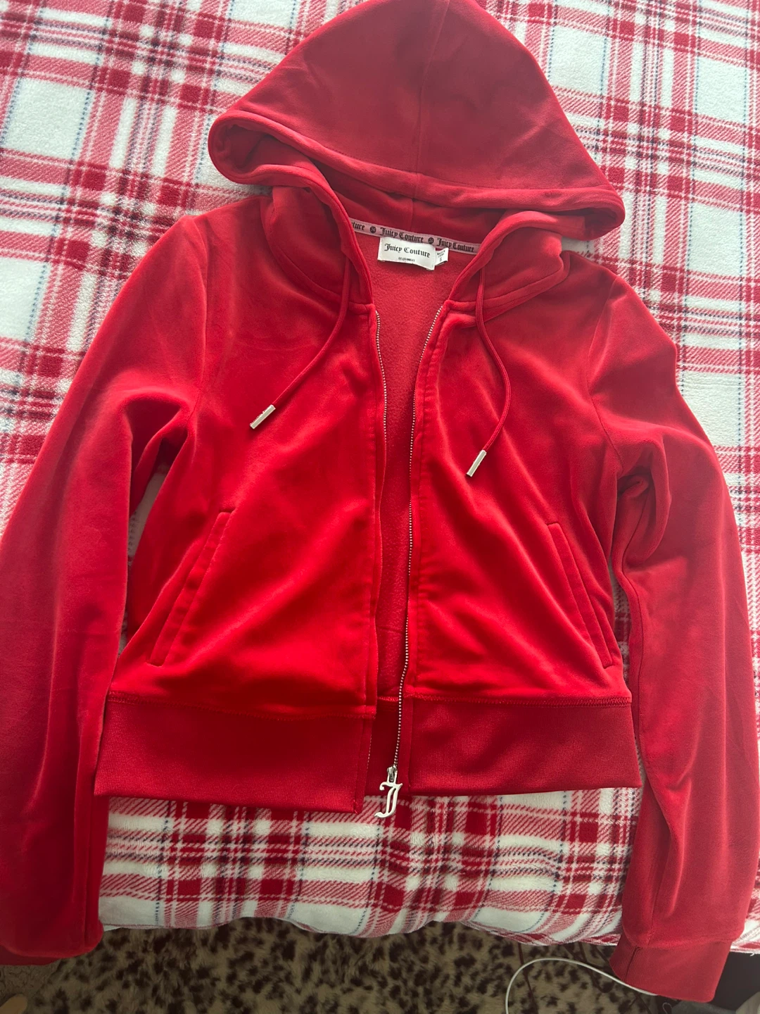 Juicy Couture Red Velour Hoodie - Size Small