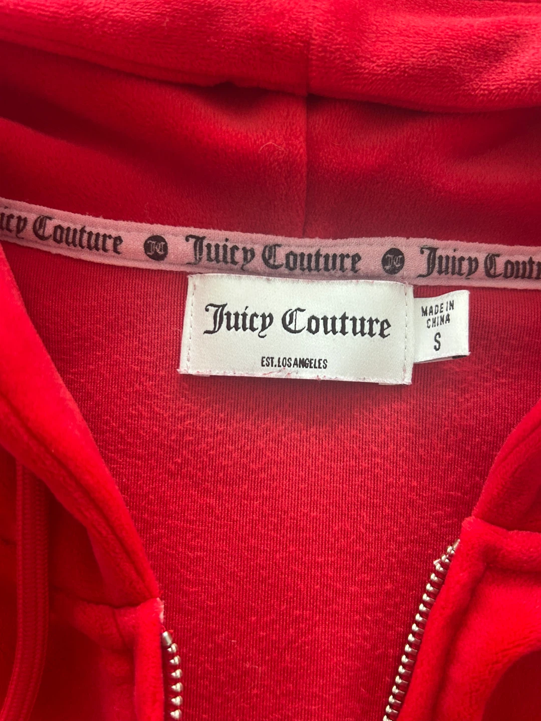Juicy Couture Red Velour Hoodie - Size Small - photo 3