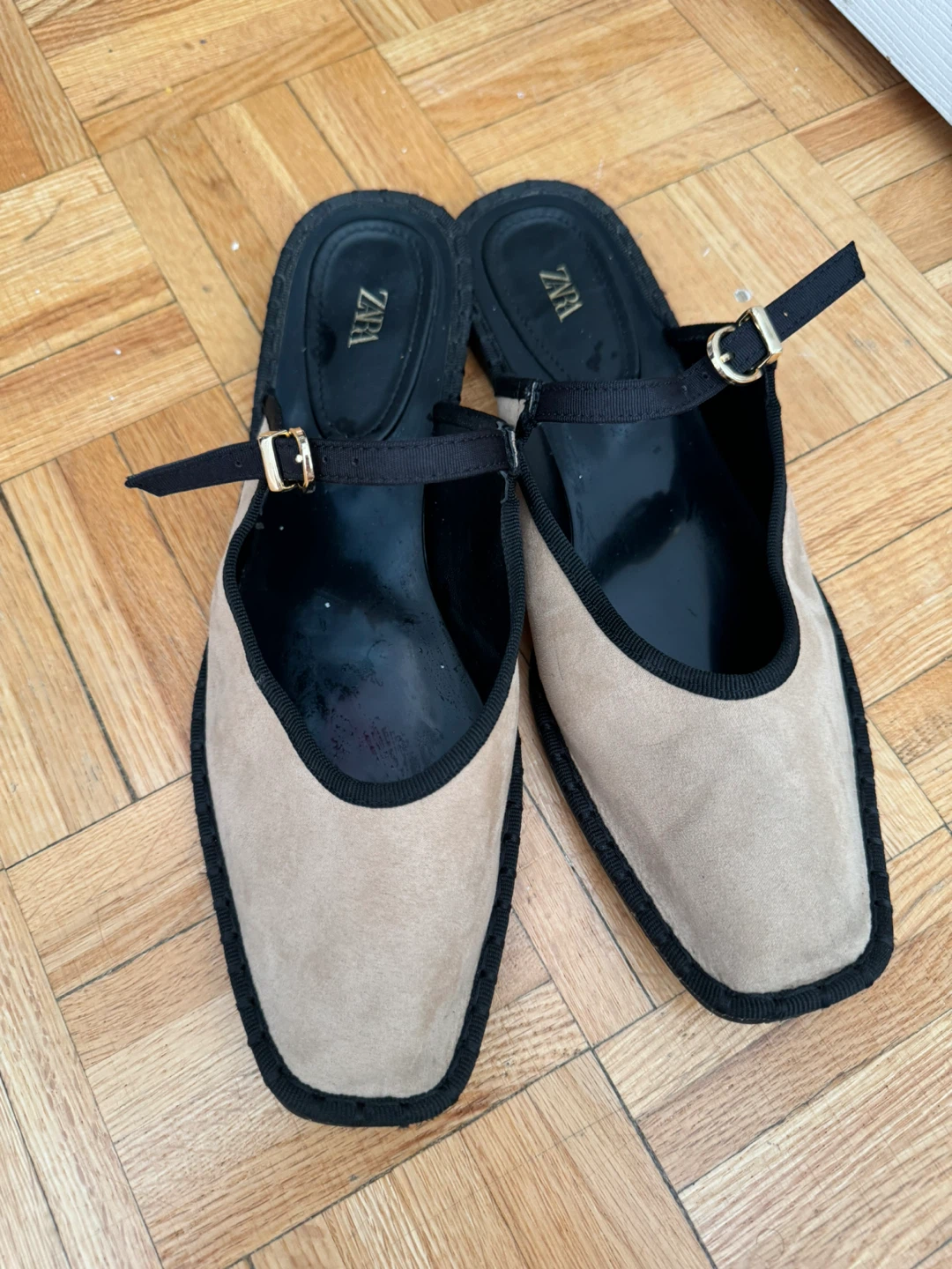 Zara Beige & Black Mules - Size 41