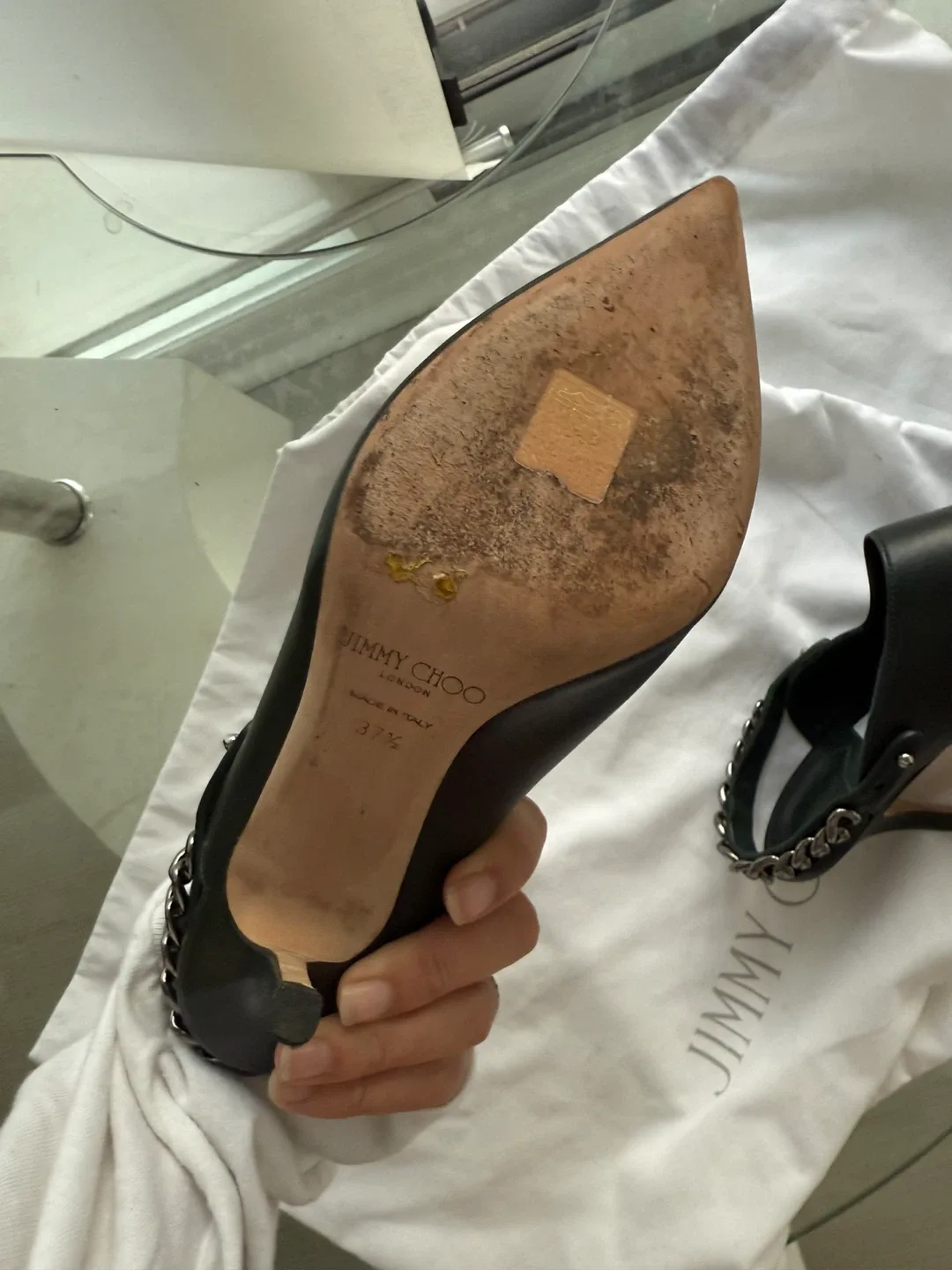 Jimmy Choo Dark Green Leather Heels Size 37.5 image indicator(4)