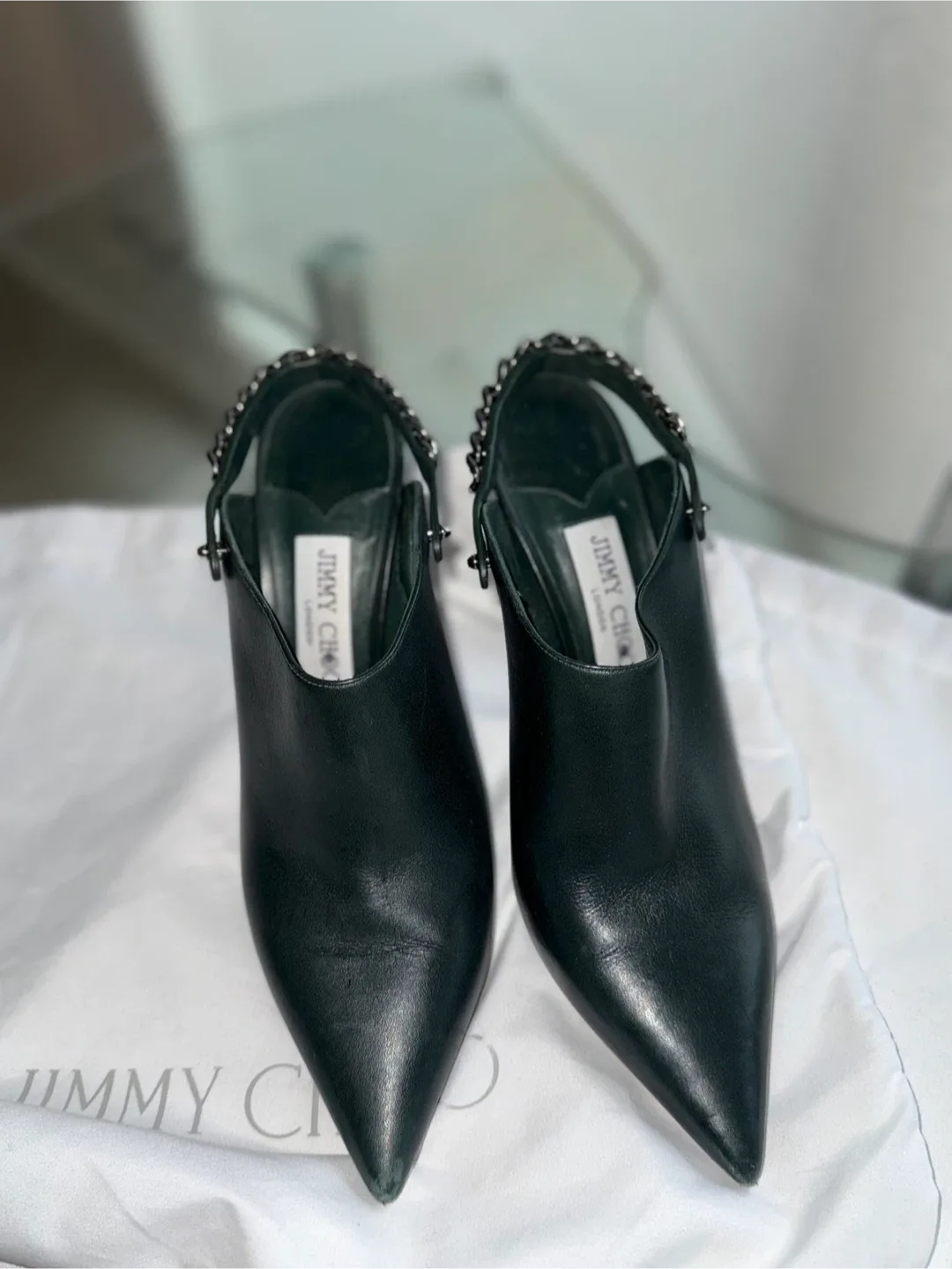 Jimmy Choo Dark Green Leather Heels Size 37.5 image indicator(2)