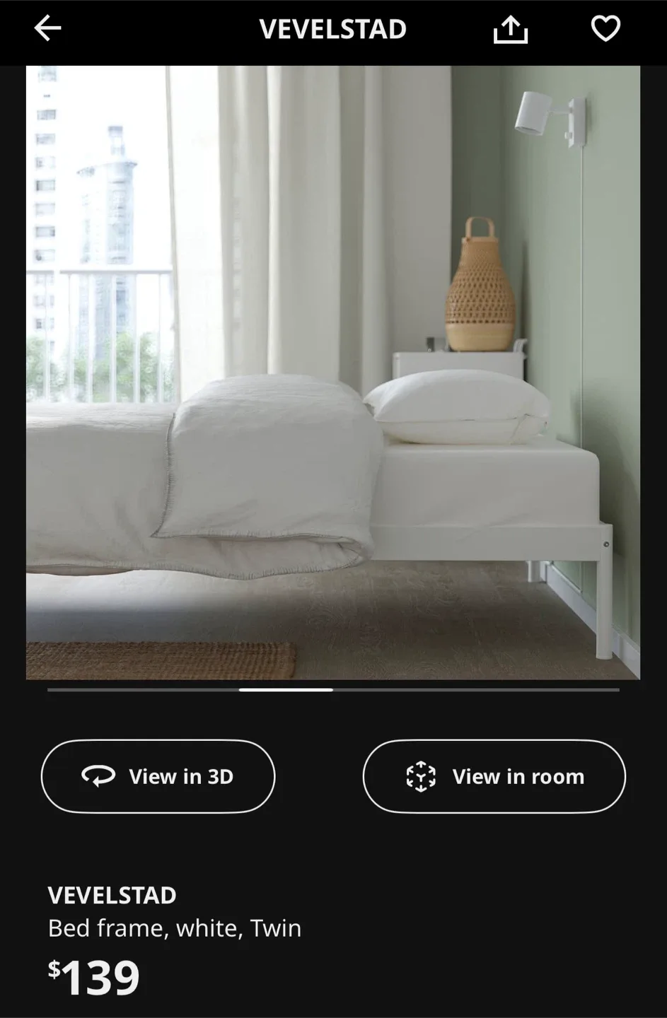 IKEA White Bed Frame VEVELSTAD with Slats image indicator(8)