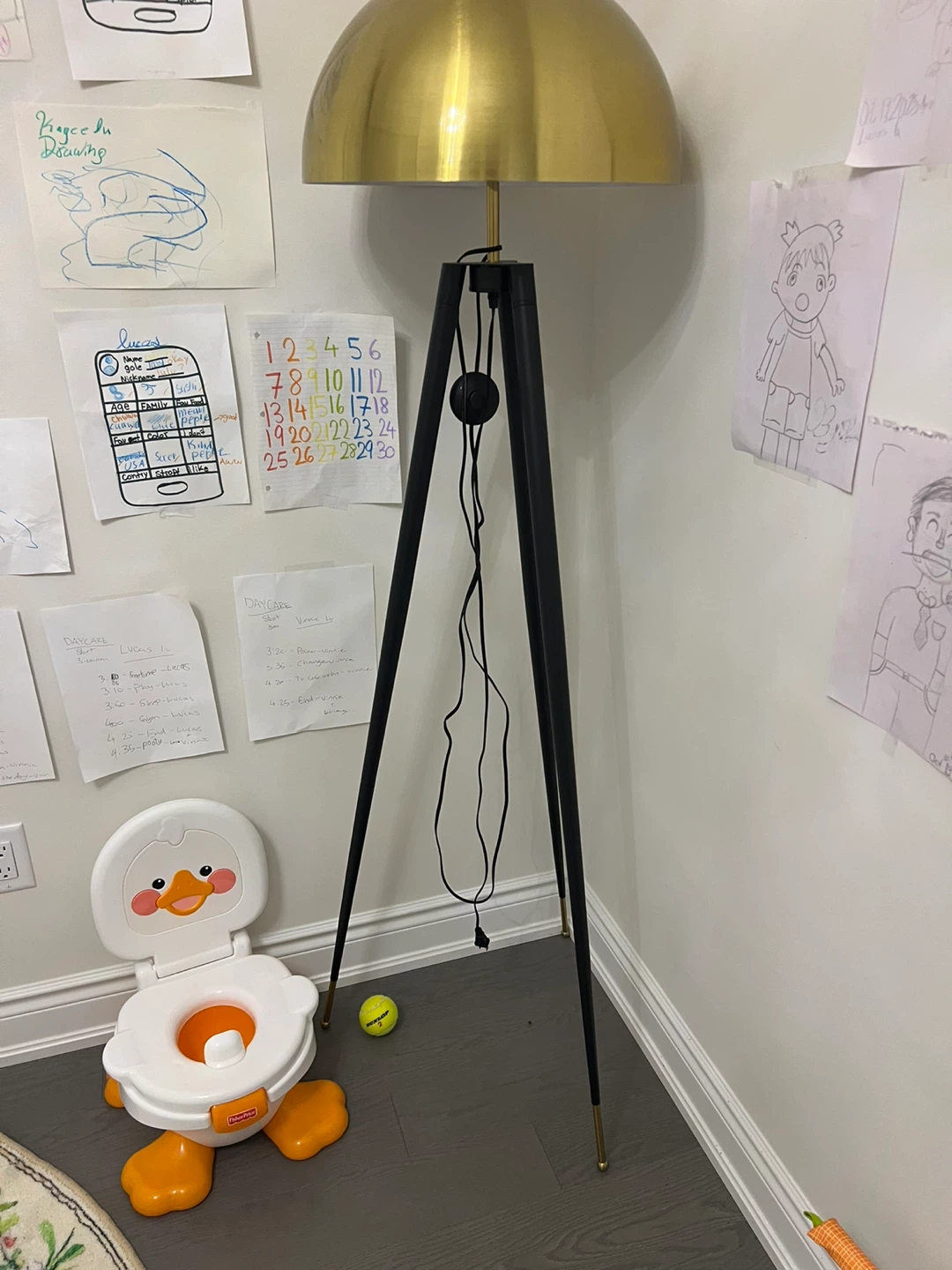 Tripod Floor Lamp with Gold Dome Shade