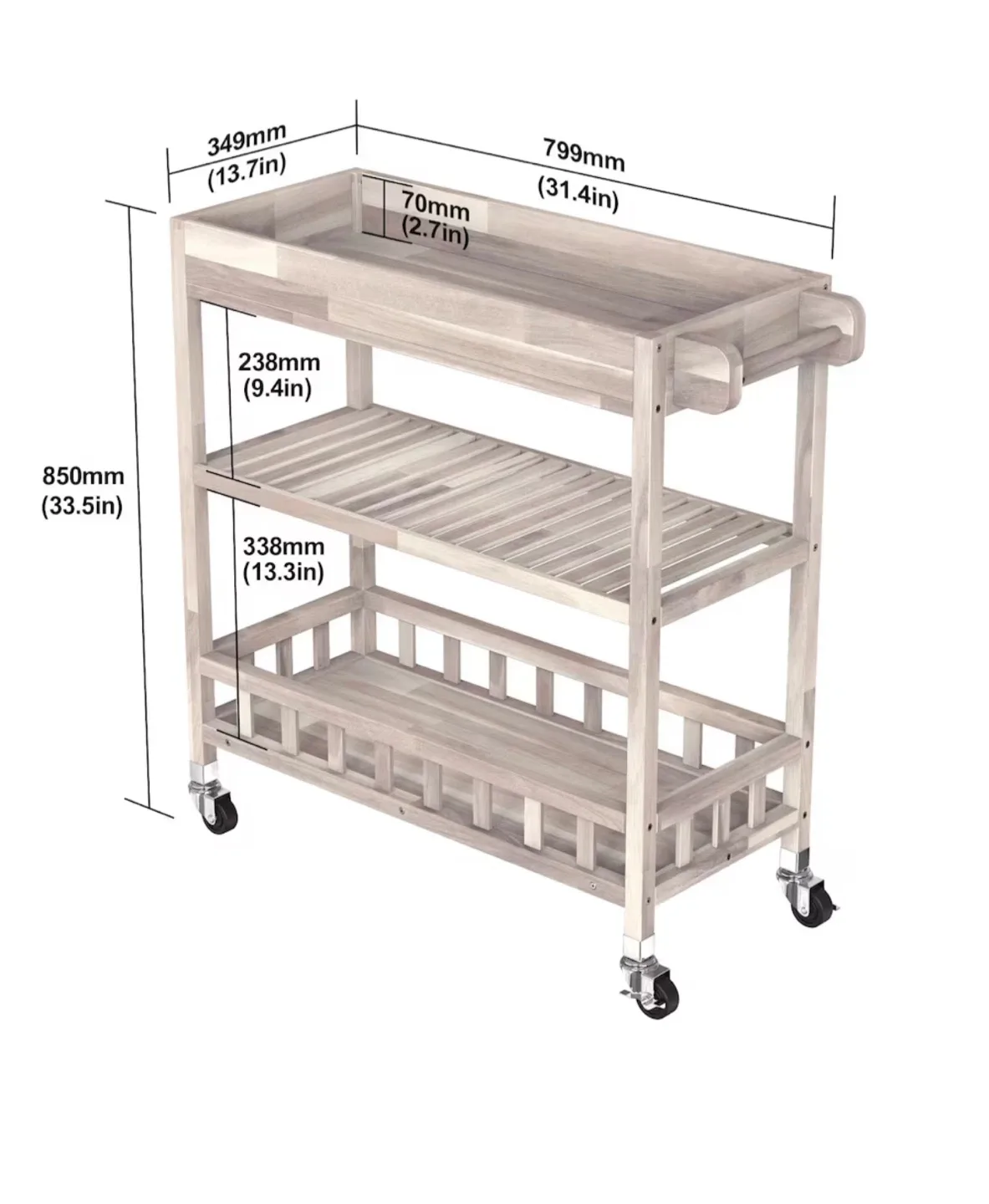 Rolling Kitchen Cart Island - Whitewashed Wood image indicator(4)