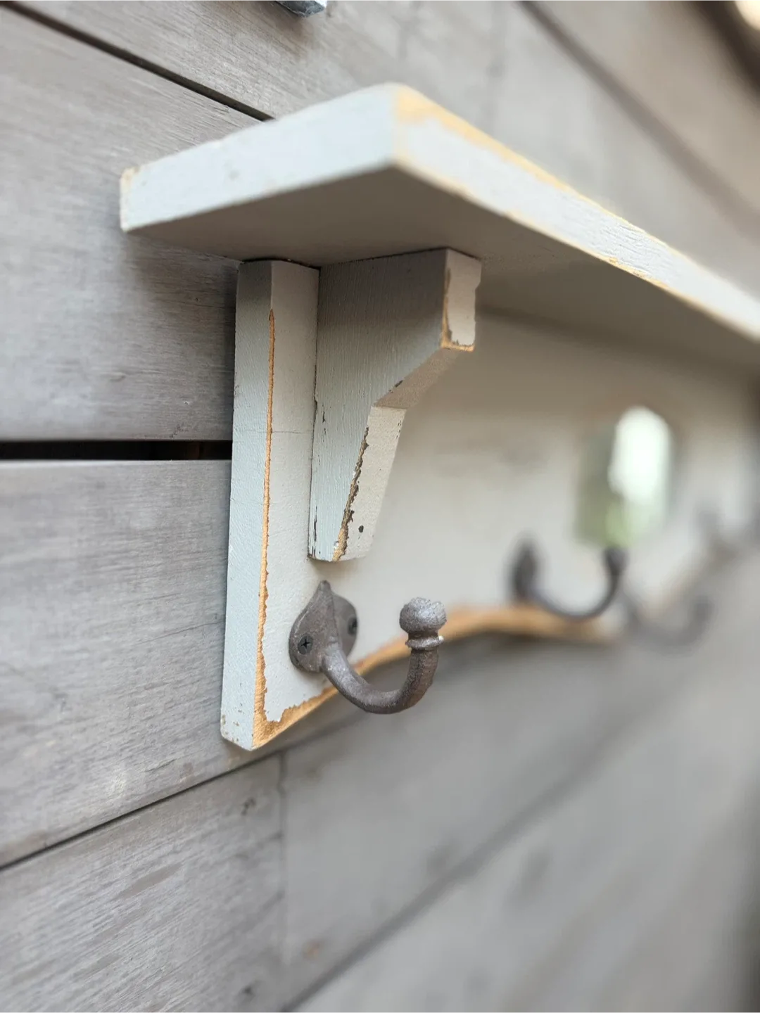 Vintage Grey Wall Shelf with 5 Hooks image indicator(3)