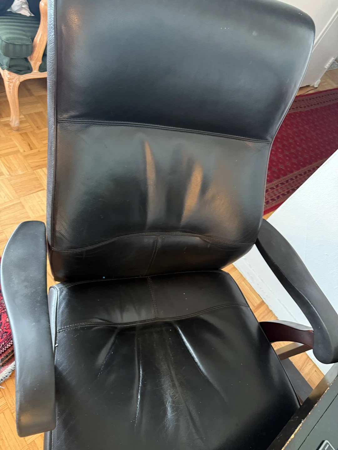 Black Leather Office Chair & Glass Top Desk - photo 2