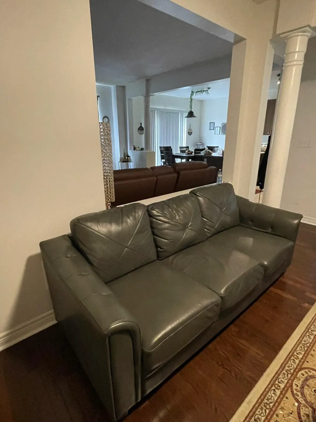 Dark Brown Wood Coffee Table & Grey Leather Sofa Set image indicator(2)