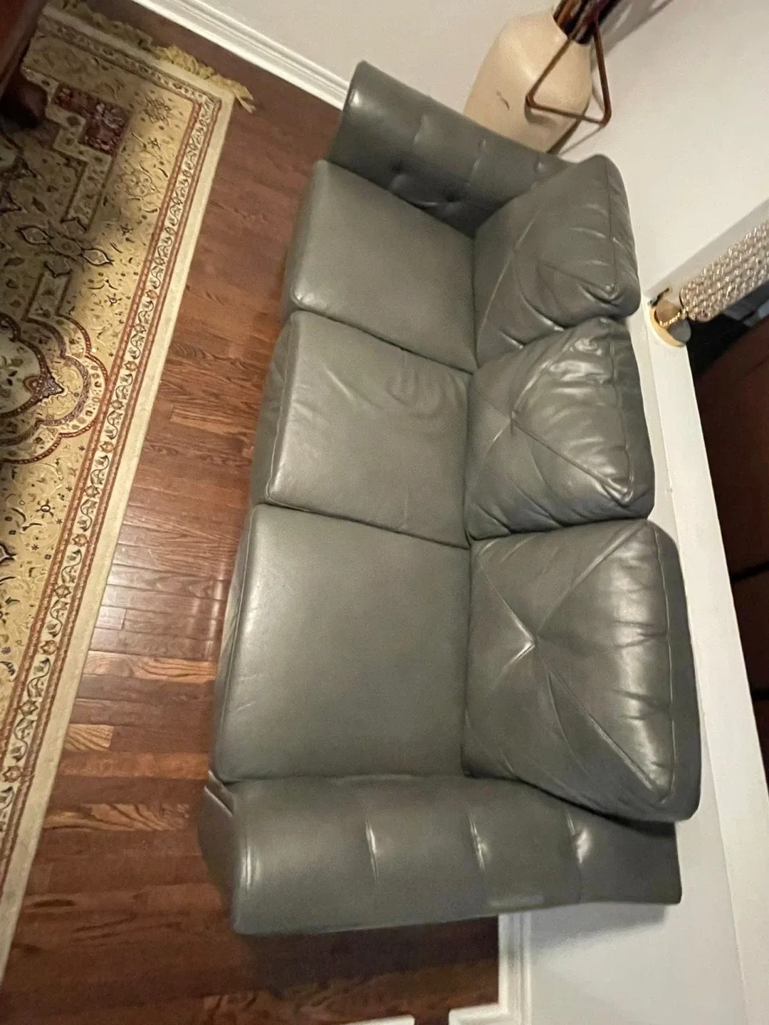 Dark Brown Wood Coffee Table & Grey Leather Sofa Set image indicator(3)