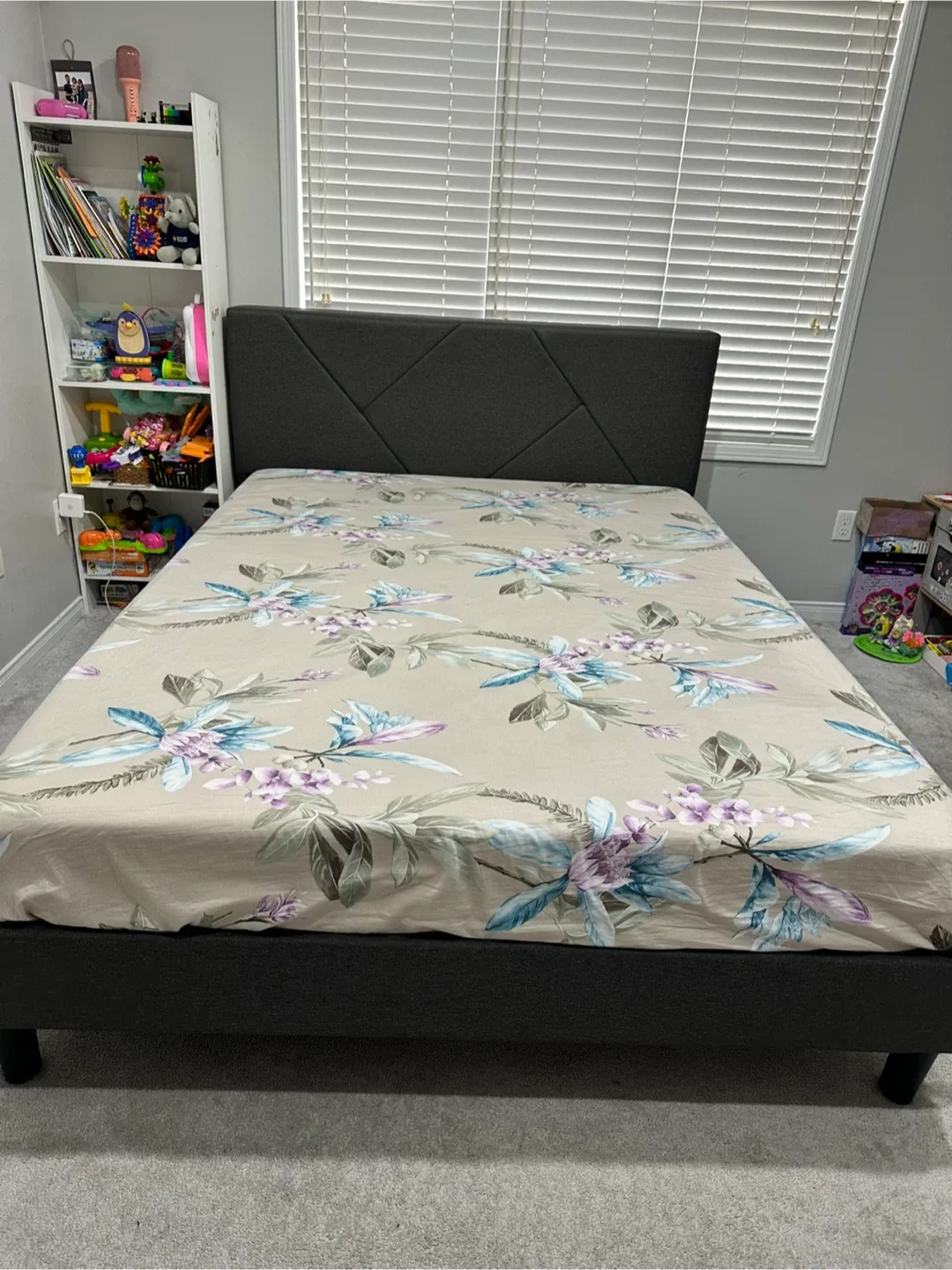 Queen size Upholstered Bed Frame - Grey thumbnail