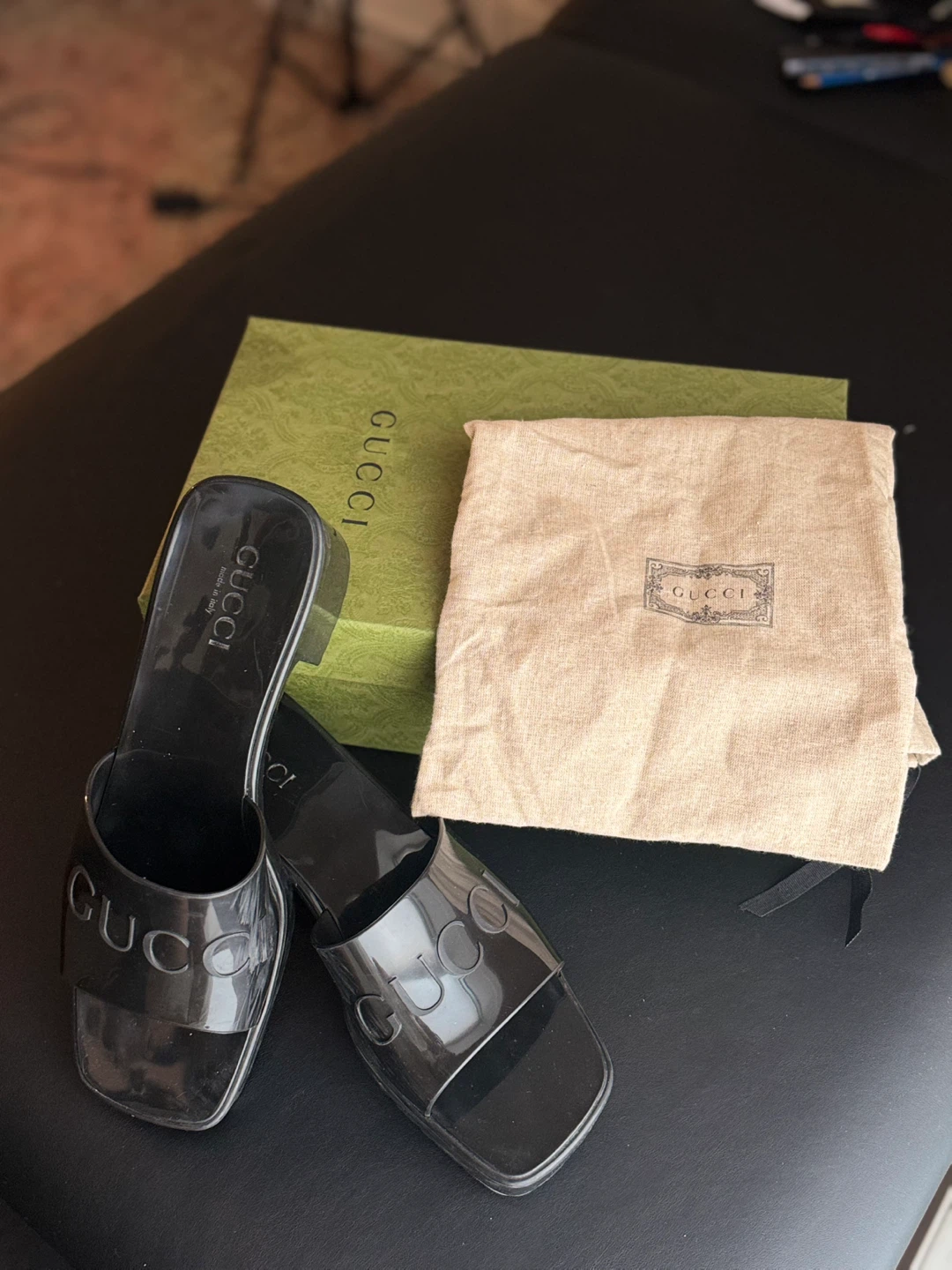 Gucci Black Rubber Slide Sandal Size 40