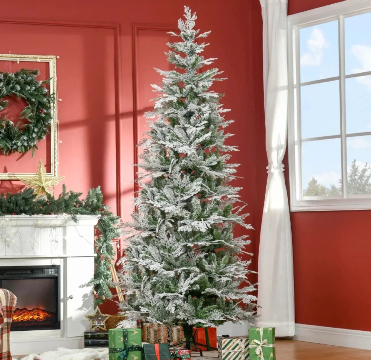 7.5FT PENCIL SNOW FLOCKED ARTIFICIAL CHRISTMAS TREE