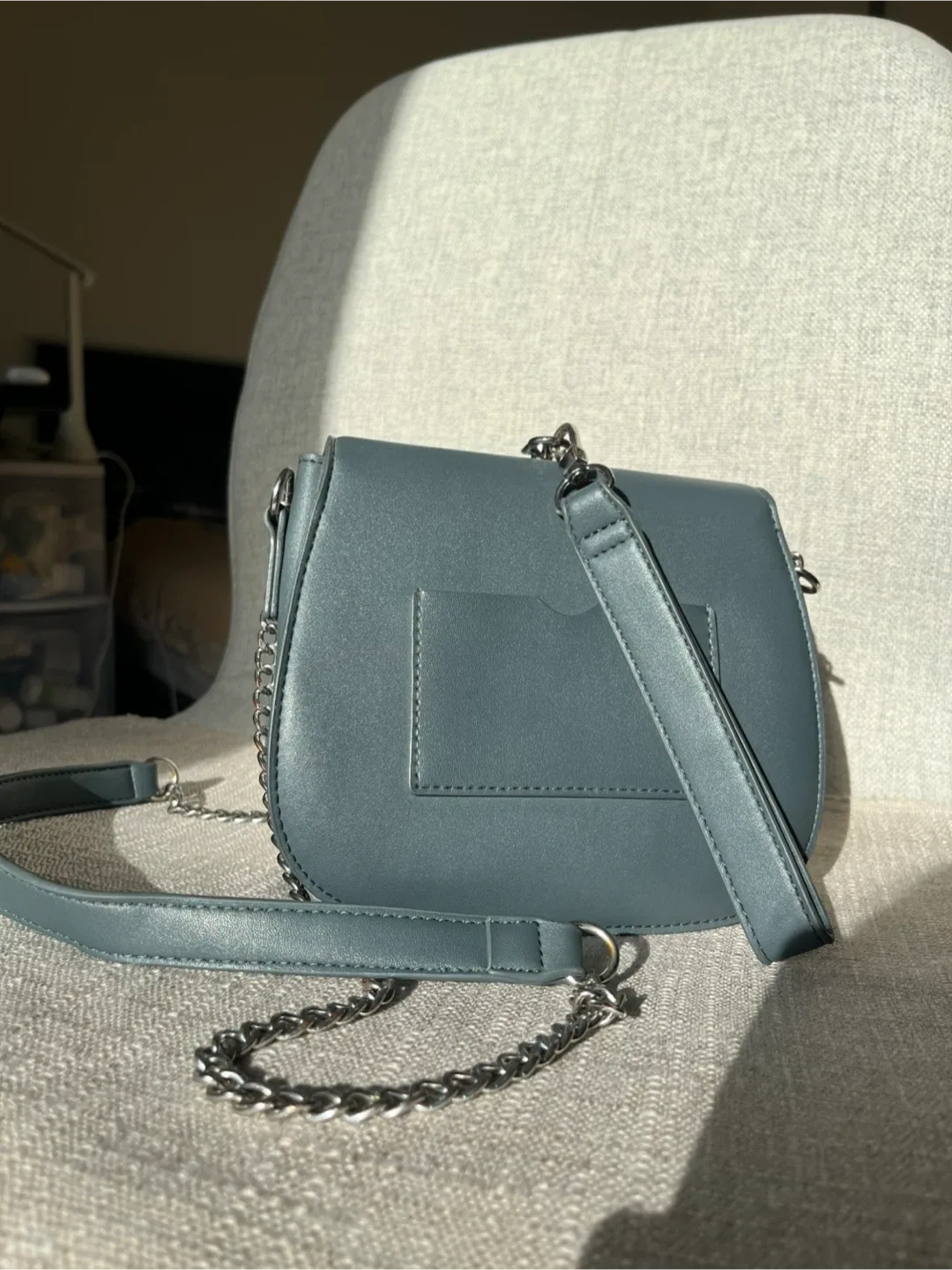 Blue Crossbody Bag with Silver Chain image indicator(2)