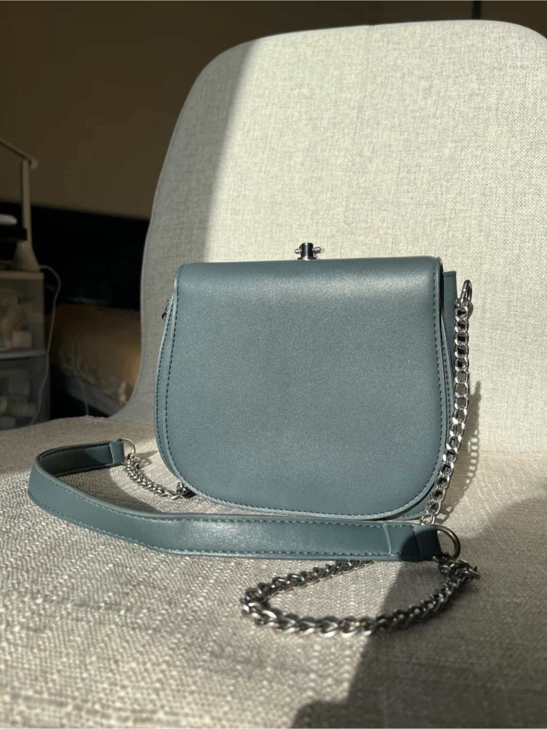 Blue Crossbody Bag with Silver Chain