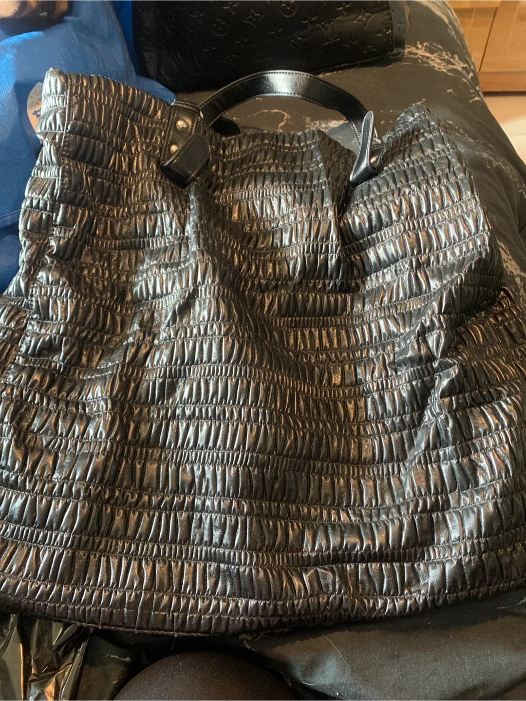 Black Ruched Tote Bag