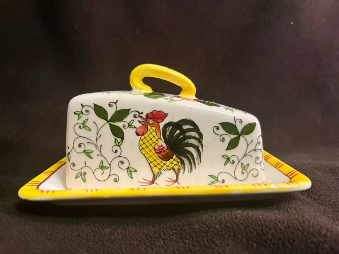 Rooster Ceramic Butter Dish with Floral Design - photo 3