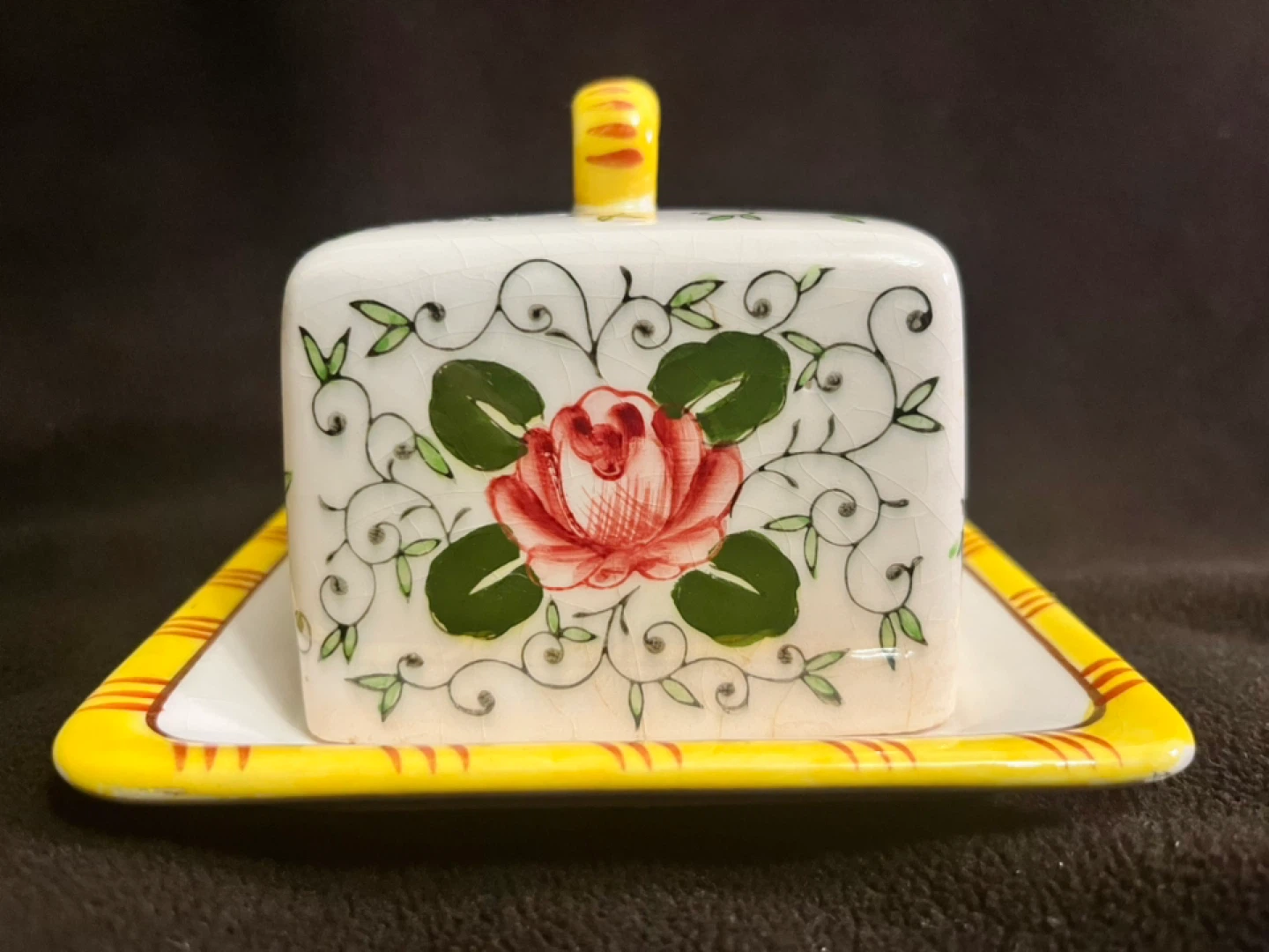 Rooster Ceramic Butter Dish with Floral Design - photo 2