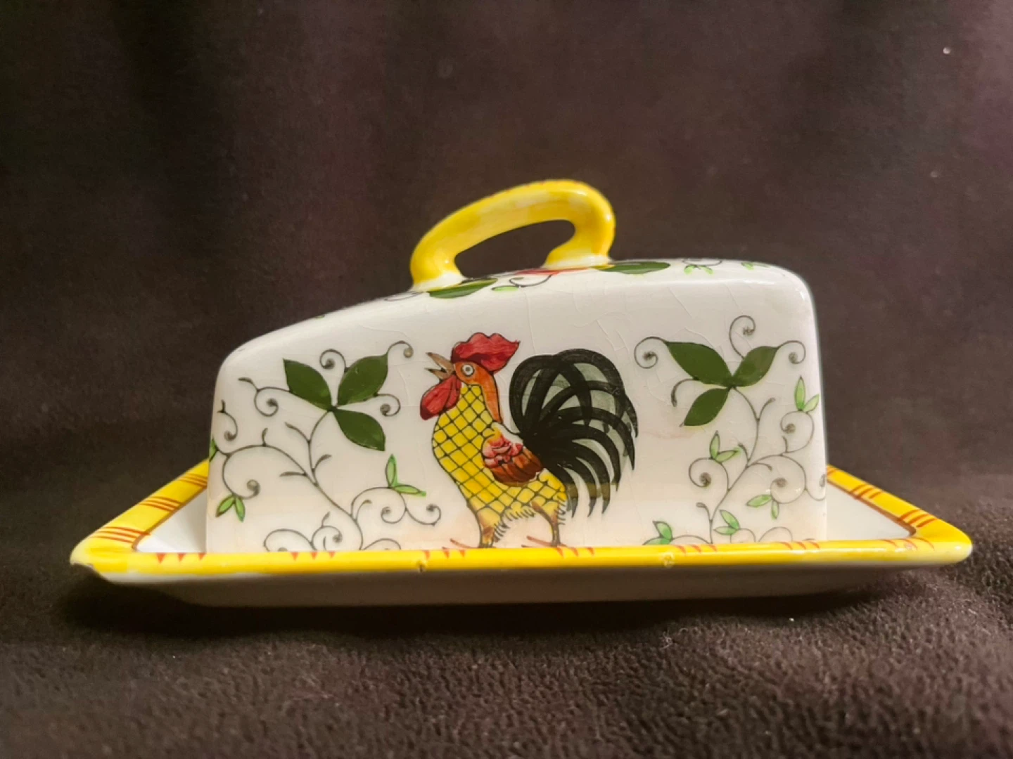 Rooster Ceramic Butter Dish with Floral Design